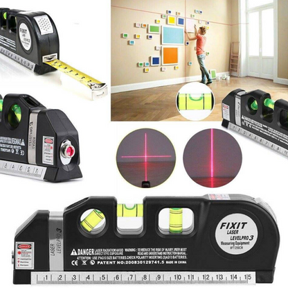 Måttband med laser - Vertikal linje, horisontell och kors