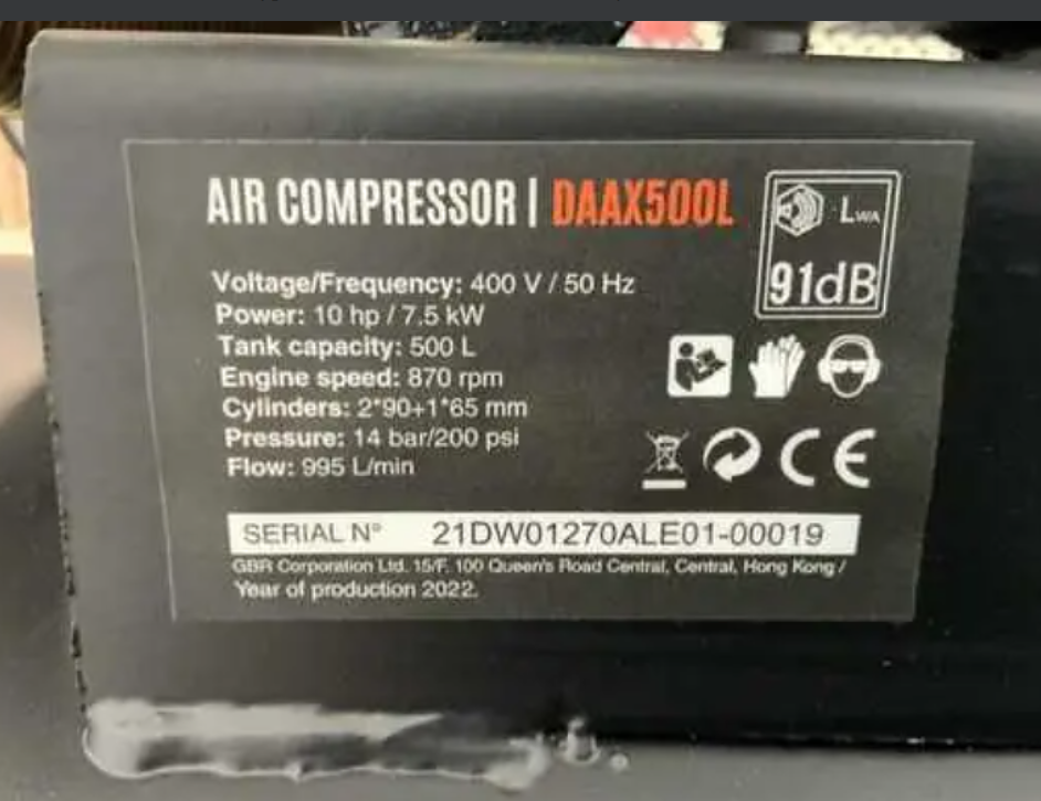 Daewoo - Luftkompressor 500 L, 14 bar
